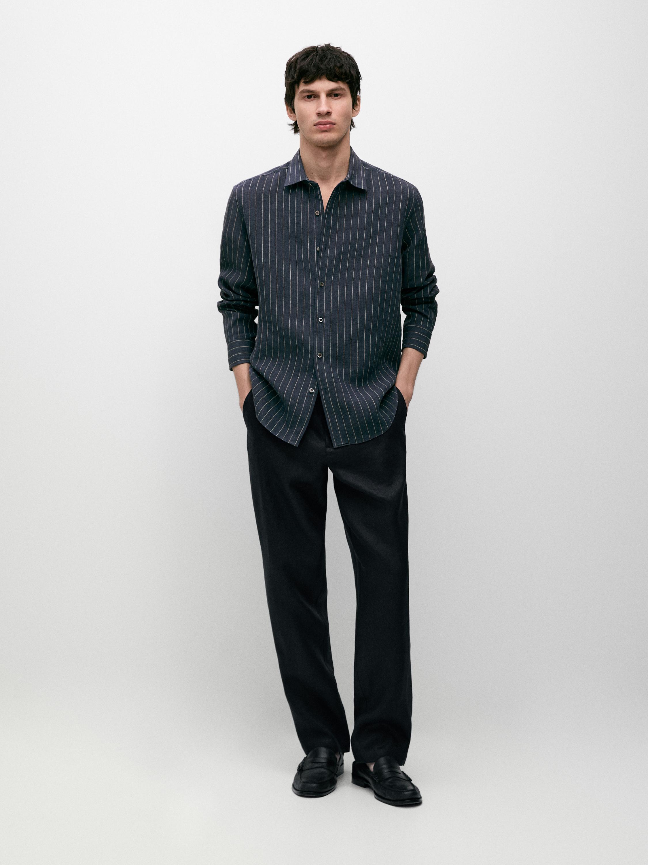 100% linen tapered fit trousers